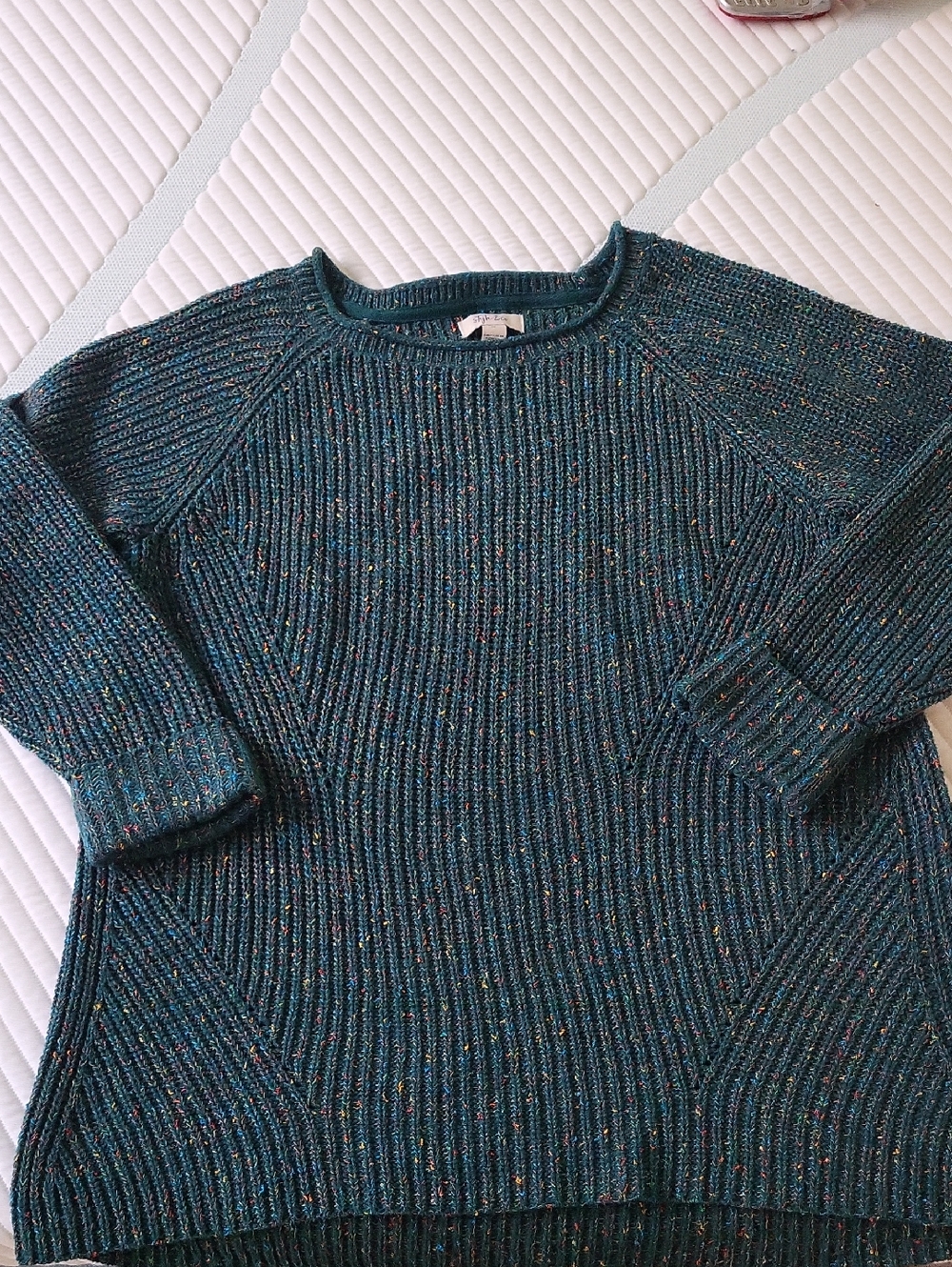 Style & Co. Teal Speckled Rib-Knit Crewneck Sweater